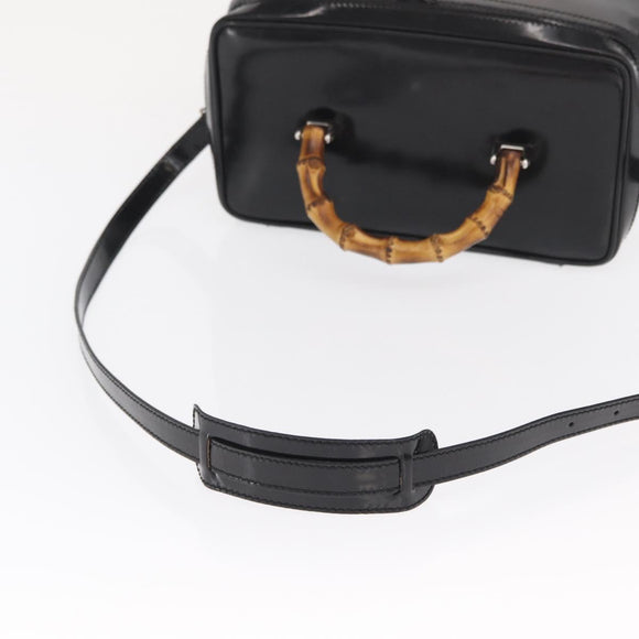 GUCCI Bamboo Vanity Hand Bag Patent 2way Black Silver 013 122 2491 Auth bs33063