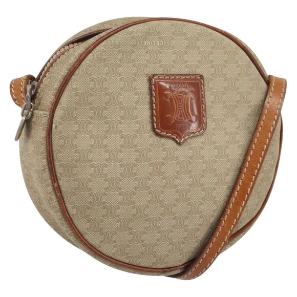 CELINE Macadam Canvas Shoulder Bag PVC Beige Auth bs33069
