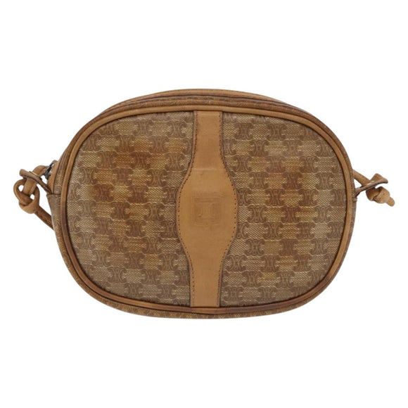 CELINE Macadam Canvas Shoulder Bag PVC Beige Auth bs33070