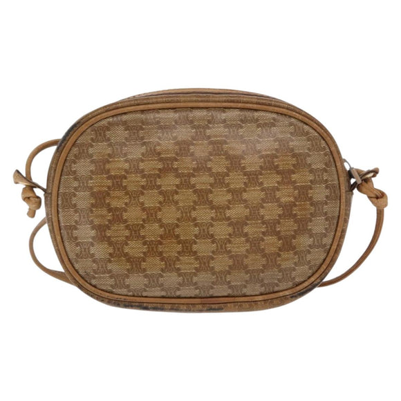 CELINE Macadam Canvas Shoulder Bag PVC Beige Auth bs33070