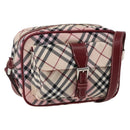 BURBERRY Nova Check Blue Label Shoulder Bag Nylon Beige Silver Auth bs33073-1