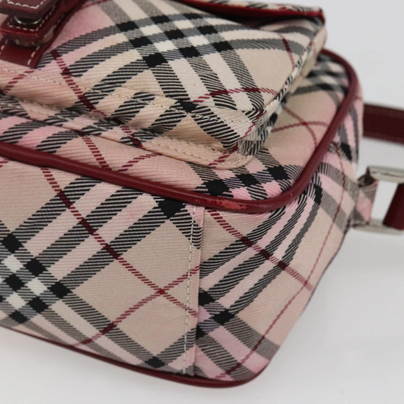 BURBERRY Nova Check Blue Label Shoulder Bag Nylon Beige Silver Auth bs33073