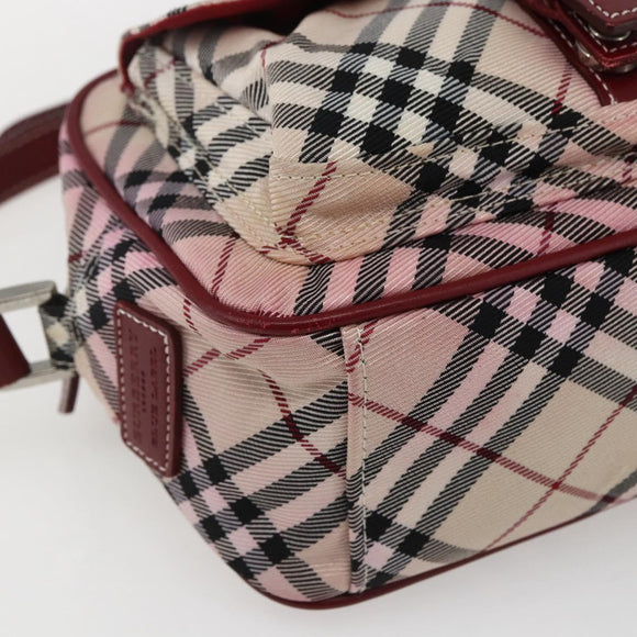 BURBERRY Nova Check Blue Label Shoulder Bag Nylon Beige Silver Auth bs33073