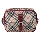 BURBERRY Nova Check Blue Label Shoulder Bag Nylon Beige Silver Auth bs33073-2
