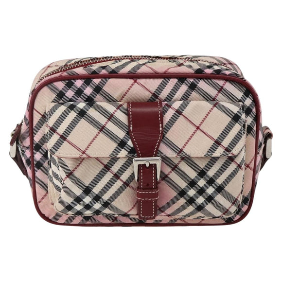 BURBERRY Nova Check Blue Label Shoulder Bag Nylon Beige Silver Auth bs33073