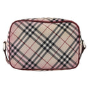BURBERRY Nova Check Blue Label Shoulder Bag Nylon Beige Silver Auth bs33073-3