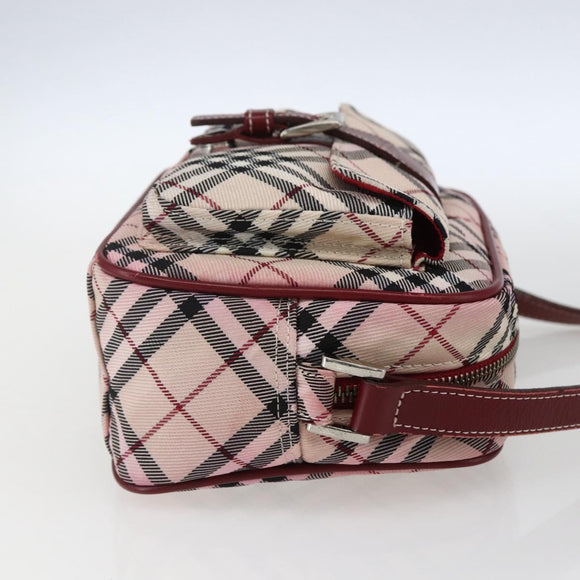 BURBERRY Nova Check Blue Label Shoulder Bag Nylon Beige Silver Auth bs33073