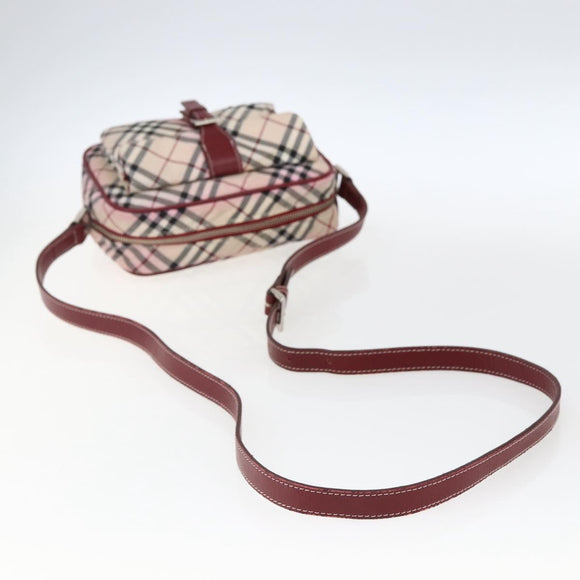 BURBERRY Nova Check Blue Label Shoulder Bag Nylon Beige Silver Auth bs33073