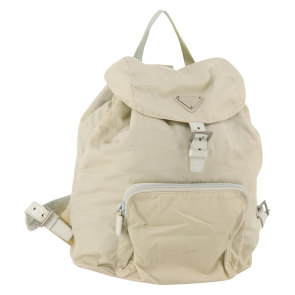 PRADA Backpack Nylon Beige Silver Auth bs33075