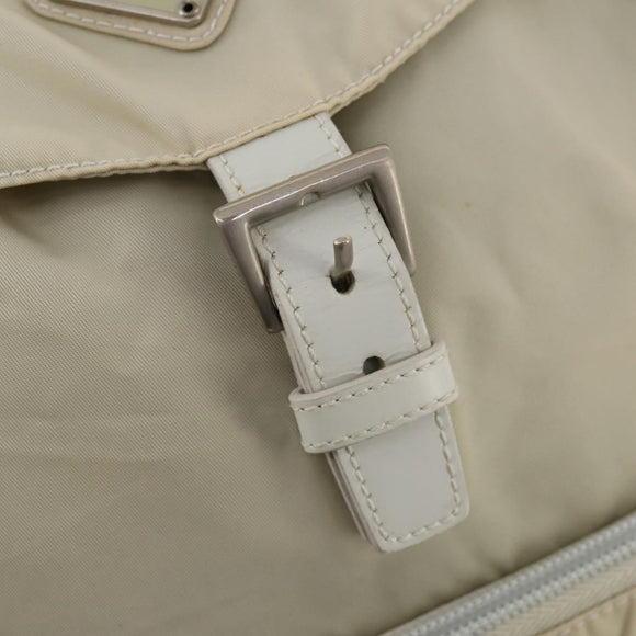 PRADA Backpack Nylon Beige Silver Auth bs33075