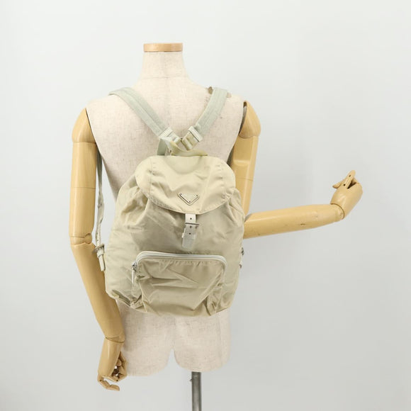 PRADA Backpack Nylon Beige Silver Auth bs33075