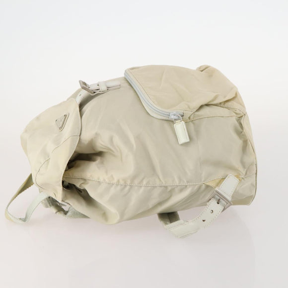 PRADA Backpack Nylon Beige Silver Auth bs33075