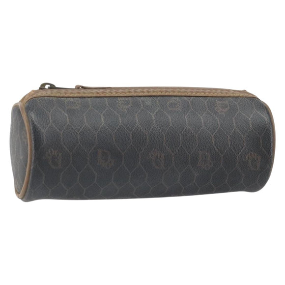 Christian Dior Honeycomb Canvas Pouch PVC Leather Black Auth bs33076