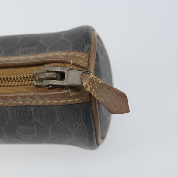 Christian Dior Honeycomb Canvas Pouch PVC Leather Black Auth bs33076