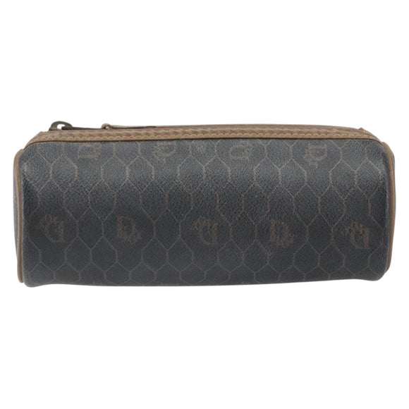 Christian Dior Honeycomb Canvas Pouch PVC Leather Black Auth bs33076