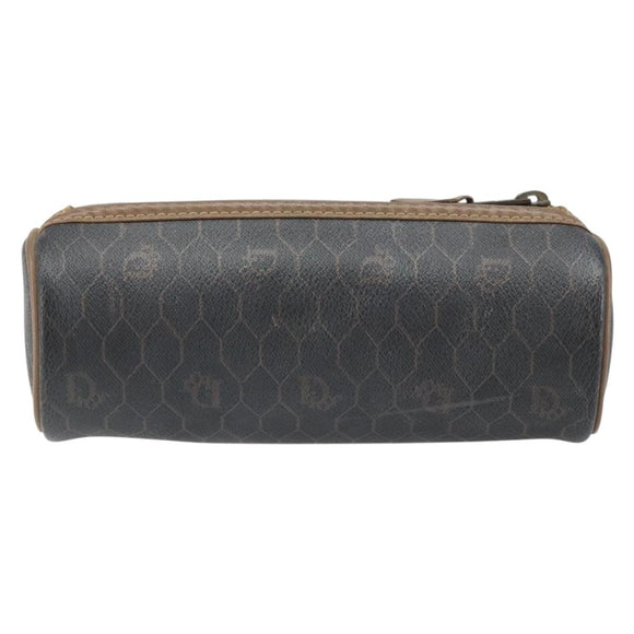 Christian Dior Honeycomb Canvas Pouch PVC Leather Black Auth bs33076