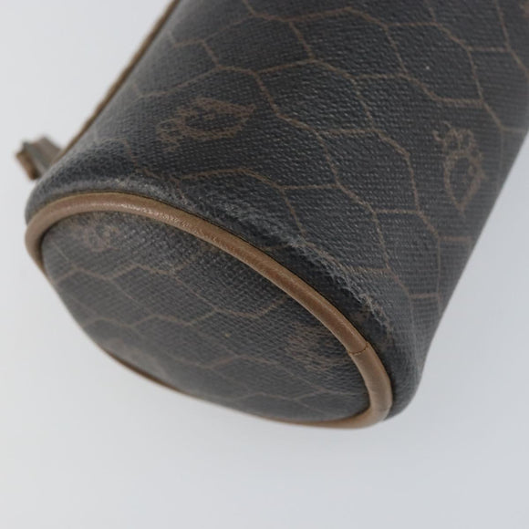 Christian Dior Honeycomb Canvas Pouch PVC Leather Black Auth bs33076