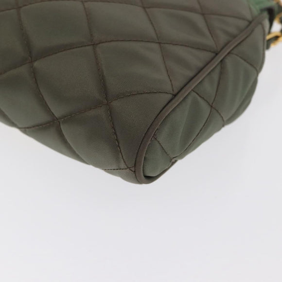 PRADA Chain Shoulder Bag Nylon Khaki Gold Auth bs33079