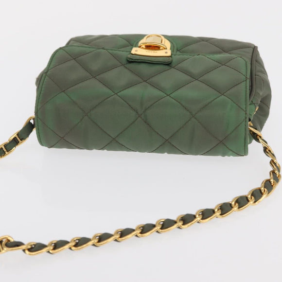 PRADA Chain Shoulder Bag Nylon Khaki Gold Auth bs33079