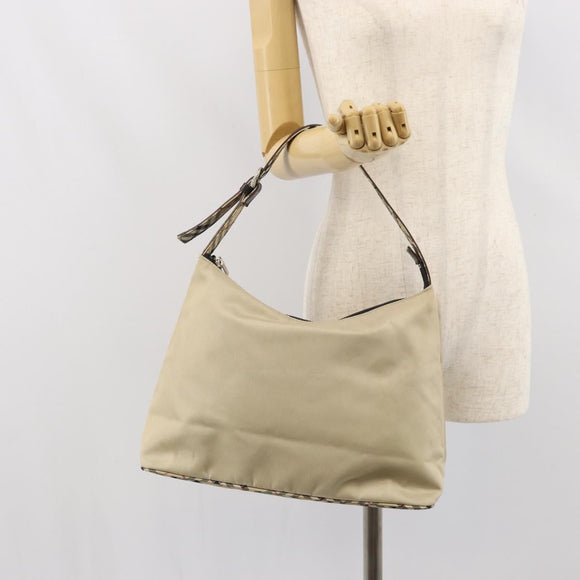BURBERRY Shoulder Bag Nylon Beige Silver Auth bs33084