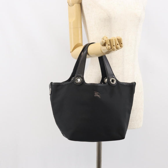 BURBERRY Hand Bag Nylon Black Silver Auth bs33085