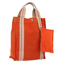 HERMES Sac De Plage Tote Bag Canvas Orange Silver Auth bs33086-1