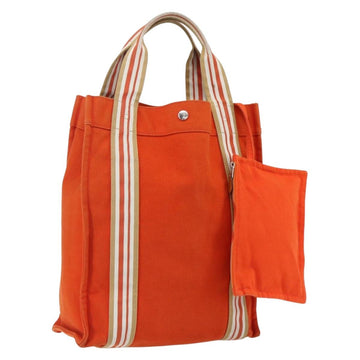 HERMES Sac De Plage Tote Bag Canvas Orange Silver Auth bs33086