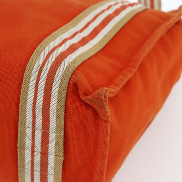 HERMES Sac De Plage Tote Bag Canvas Orange Silver Auth bs33086