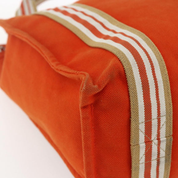 HERMES Sac De Plage Tote Bag Canvas Orange Silver Auth bs33086