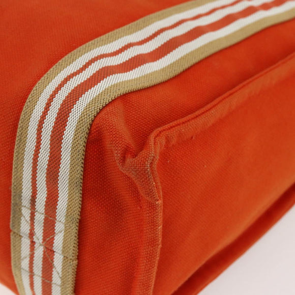 HERMES Sac De Plage Tote Bag Canvas Orange Silver Auth bs33086