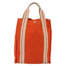 HERMES Sac De Plage Tote Bag Canvas Orange Silver Auth bs33086-13