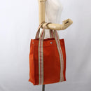 HERMES Sac De Plage Tote Bag Canvas Orange Silver Auth bs33086-21