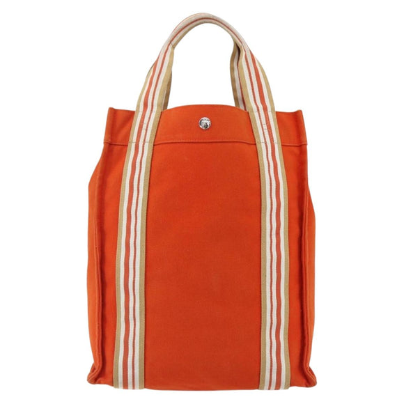 HERMES Sac De Plage Tote Bag Canvas Orange Silver Auth bs33086