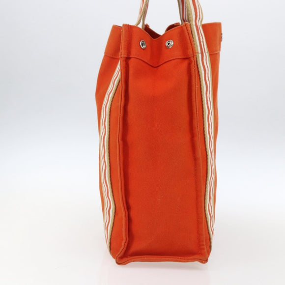 HERMES Sac De Plage Tote Bag Canvas Orange Silver Auth bs33086