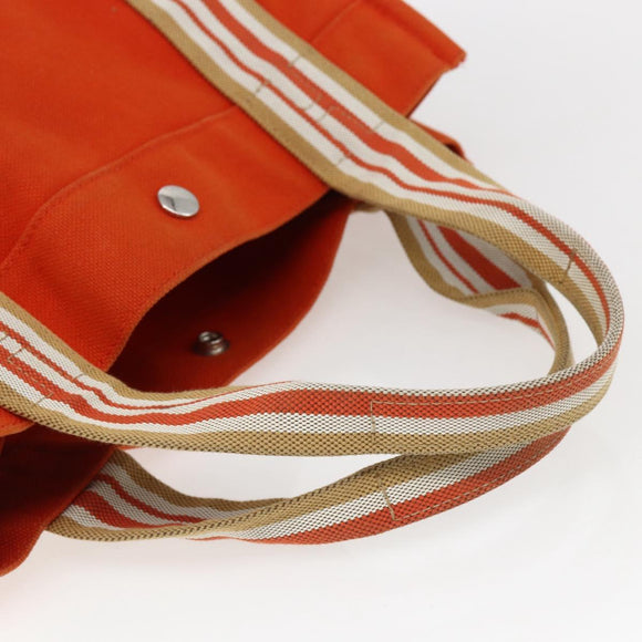 HERMES Sac De Plage Tote Bag Canvas Orange Silver Auth bs33086