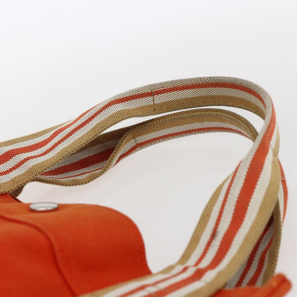 HERMES Sac De Plage Tote Bag Canvas Orange Silver Auth bs33086