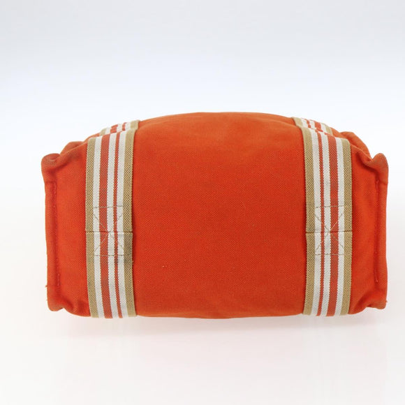 HERMES Sac De Plage Tote Bag Canvas Orange Silver Auth bs33086
