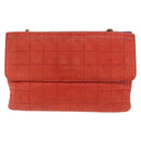 CHANEL Choco Bar Hand Bag Lamb Skin Orange Gold CC Auth bs33102-3