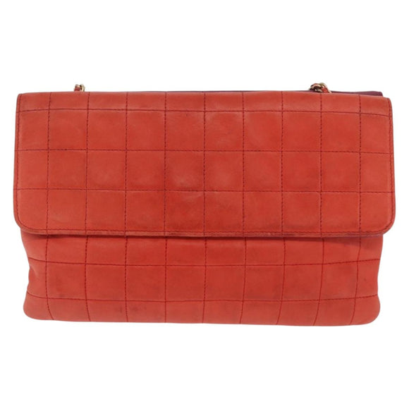 CHANEL Choco Bar Hand Bag Lamb Skin Orange Gold CC Auth bs33102