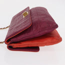 CHANEL Choco Bar Hand Bag Lamb Skin Orange Gold CC Auth bs33102-5