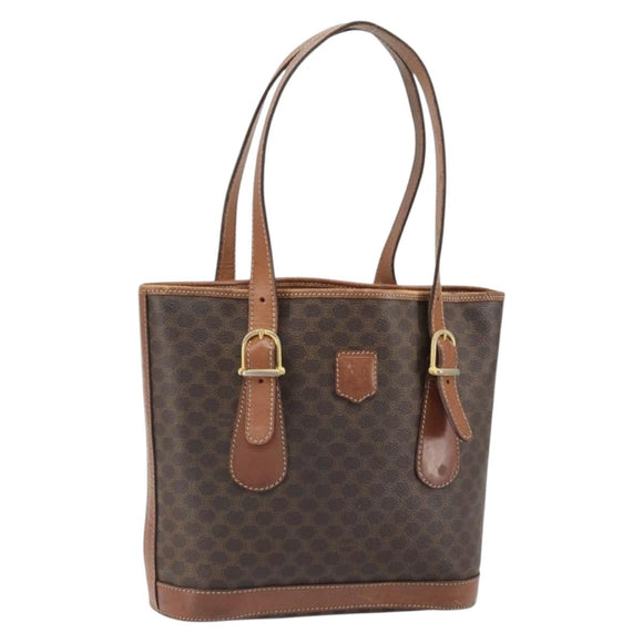 CELINE Macadam Canvas Hand Bag PVC Leather Brown Gold Auth bs33103