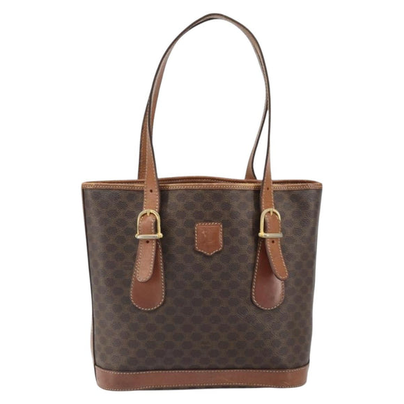 CELINE Macadam Canvas Hand Bag PVC Leather Brown Gold Auth bs33103