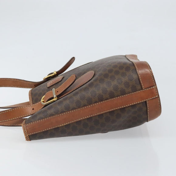 CELINE Macadam Canvas Hand Bag PVC Leather Brown Gold Auth bs33103