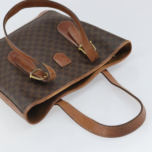 CELINE Macadam Canvas Hand Bag PVC Leather Brown Gold Auth bs33103