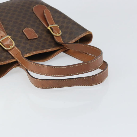 CELINE Macadam Canvas Hand Bag PVC Leather Brown Gold Auth bs33103