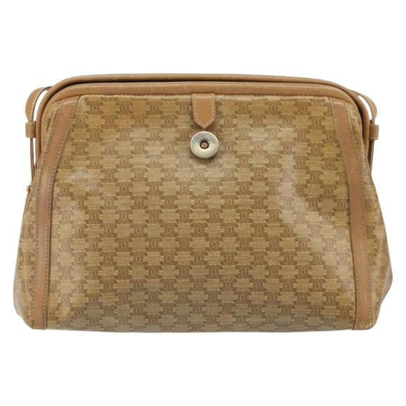 CELINE Macadam Canvas Shoulder Bag PVC Beige Gold Auth bs33106