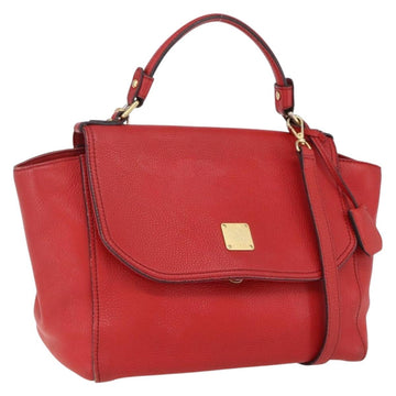MCM Hand Bag Leather Red Gold Auth bs33111