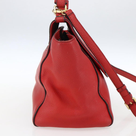 MCM Hand Bag Leather Red Gold Auth bs33111