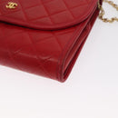 CHANEL Matelasse Chain Shoulder Bag Lamb Skin Red Gold CC Auth bs33112-11