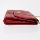 CHANEL Matelasse Chain Shoulder Bag Lamb Skin Red Gold CC Auth bs33112-4